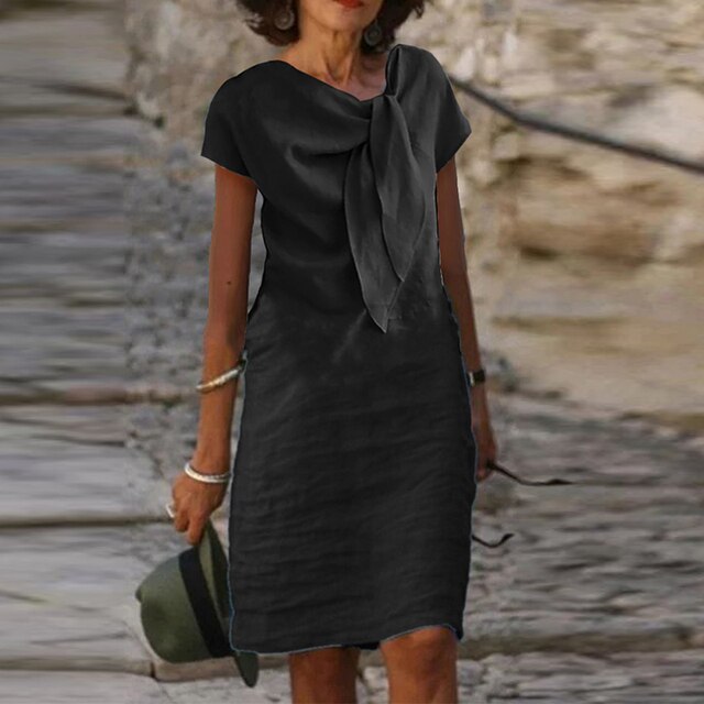 Dames feestjurk, elegant en comfortabel, met V-hals en korte mouwen, in verschillende kleuren beschikbaar.