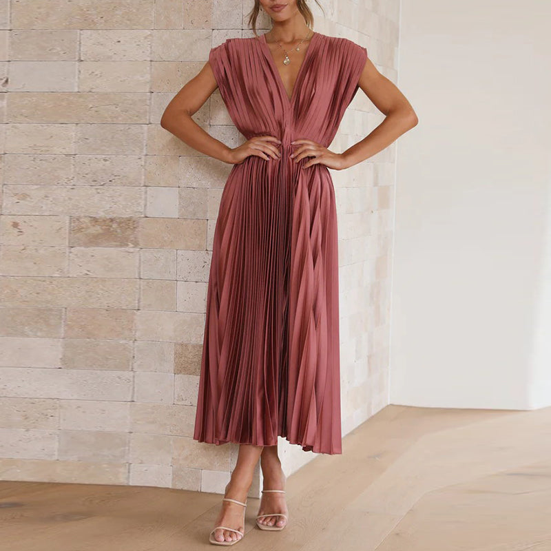 Elegant damesjurk met V-hals, Boho Chic, vloeiend silhouet, perfecte zomerlook, vrouwelijke stijl, figuuraccentuerend.