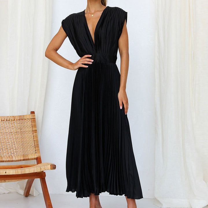 Elegant damesjurk met V-hals, Boho Chic, vloeiend silhouet, perfecte zomerlook, vrouwelijke stijl, figuuraccentuerend.