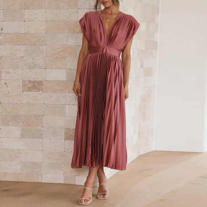 Elegant damesjurk met V-hals, Boho Chic, vloeiend silhouet, perfecte zomerlook, vrouwelijke stijl, figuuraccentuerend.