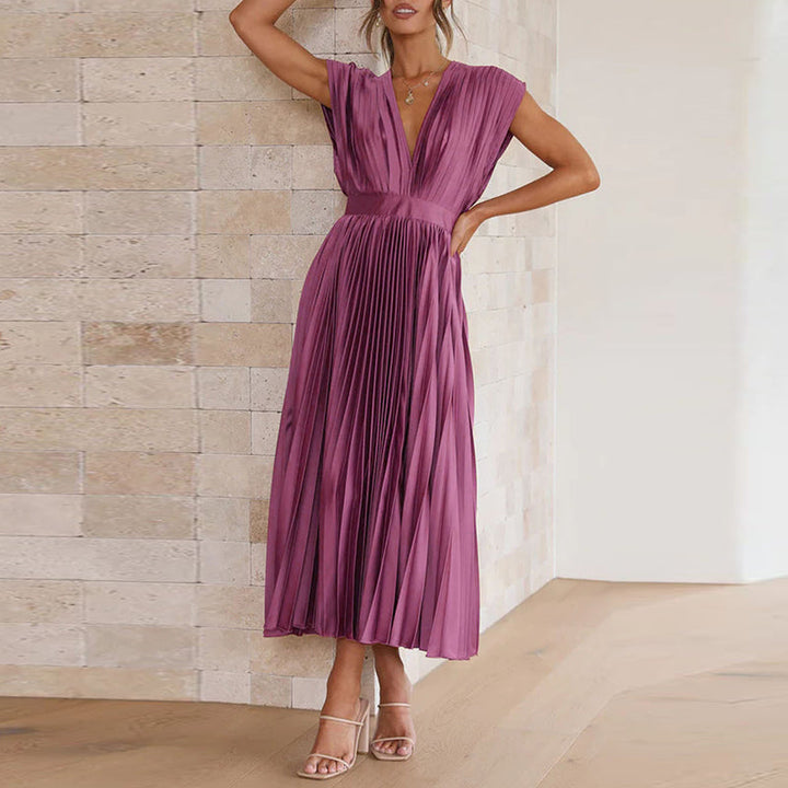 Elegant damesjurk met V-hals, Boho Chic, vloeiend silhouet, perfecte zomerlook, vrouwelijke stijl, figuuraccentuerend.