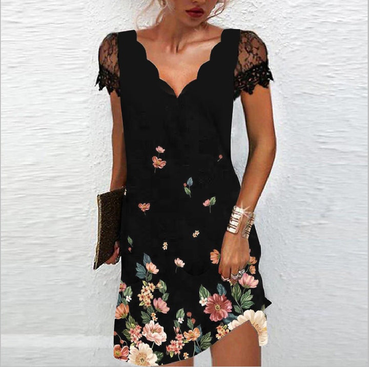 Elegante damesjurk met V-hals, charmante bloemenprint, mini-lengte, vrouwelijk, ideaal voor elke gelegenheid.