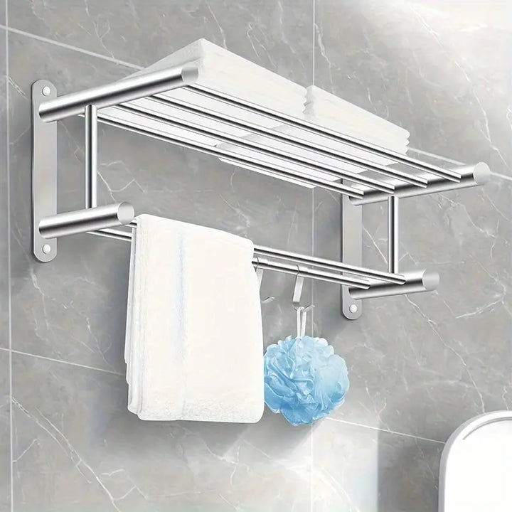 Elegant roestvrijstalen handdoekenrek, modern design, robuust, functioneel voor de badkamer, stijlvol en praktisch opbergelement.