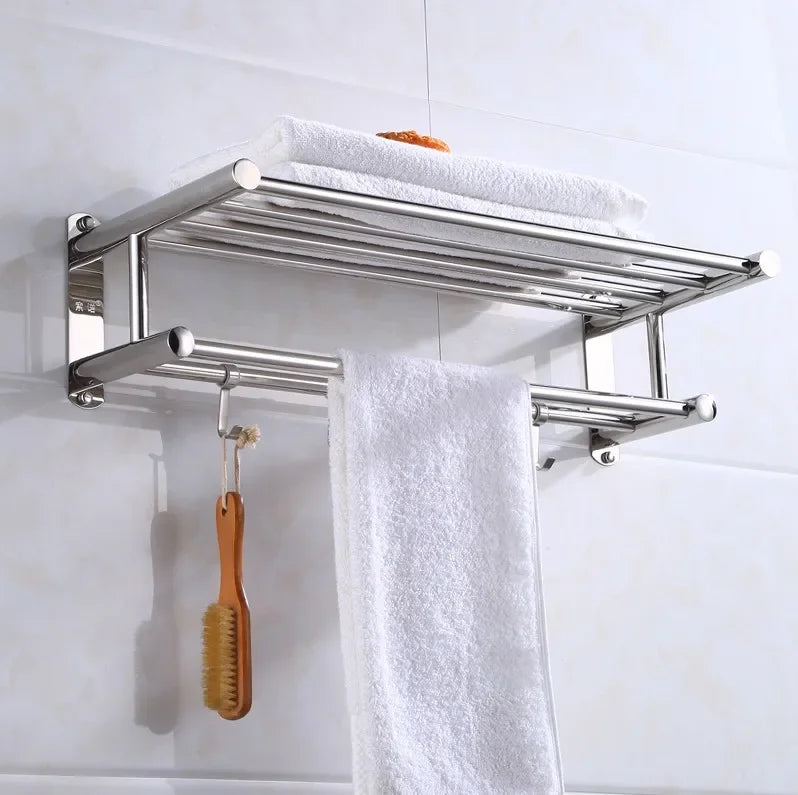 Elegant roestvrijstalen handdoekenrek, modern design, robuust, functioneel voor de badkamer, stijlvol en praktisch opbergelement.