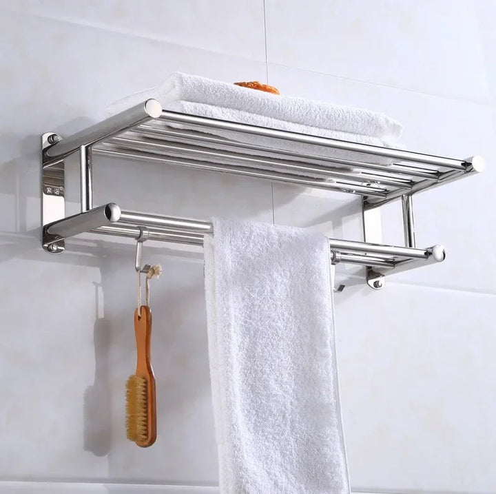 Elegant roestvrijstalen handdoekenrek, modern design, robuust, functioneel voor de badkamer, stijlvol en praktisch opbergelement.
