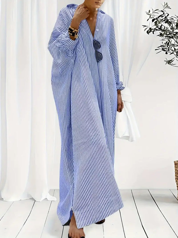 Comfortabele gestreepte dames maxi jurk, ideaal voor dagelijkse gelegenheden.