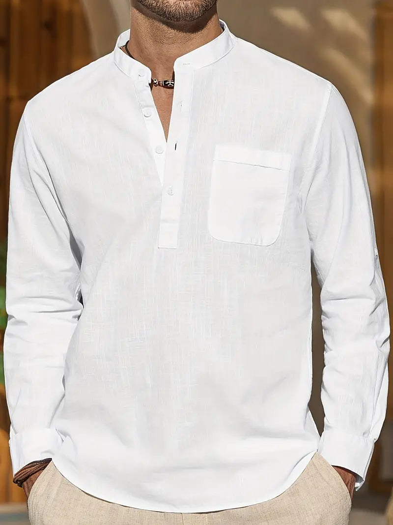 Elegant heren linnen overhemd, ademend en comfortabel, met een stijlvolle pasvorm en gemaakt van hoogwaardig linnen voor de zomer