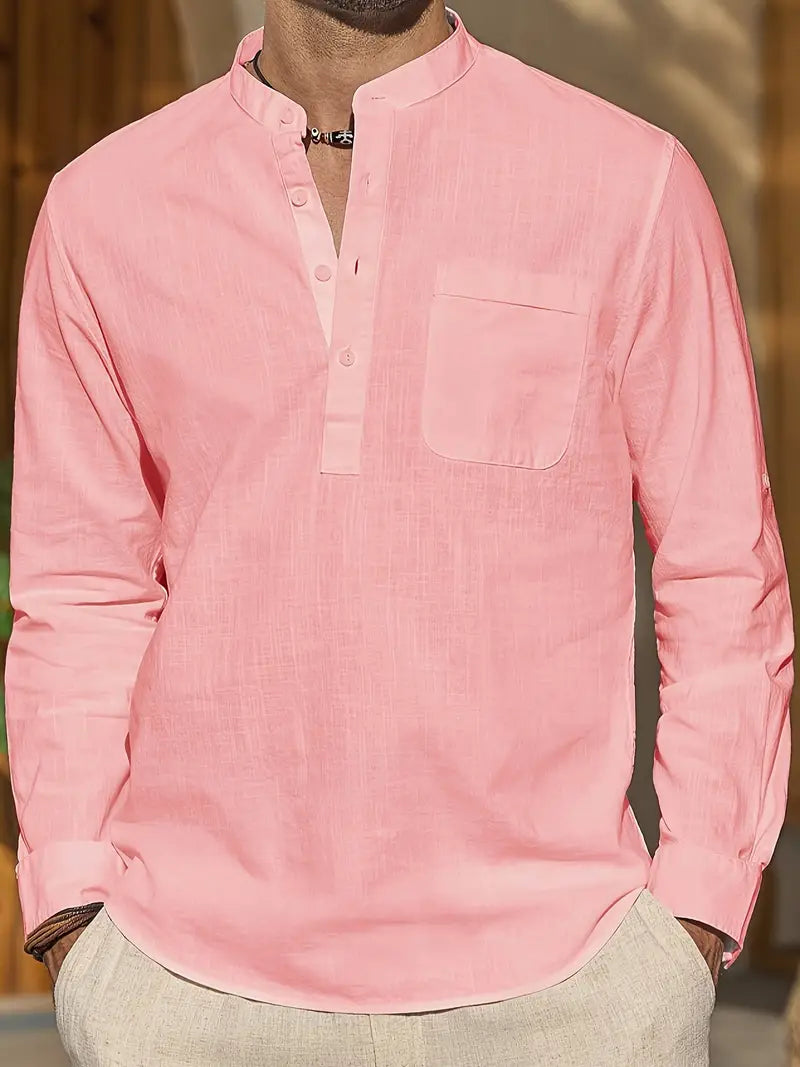 Elegant heren linnen overhemd, ademend en comfortabel, met een stijlvolle pasvorm en gemaakt van hoogwaardig linnen voor de zomer
