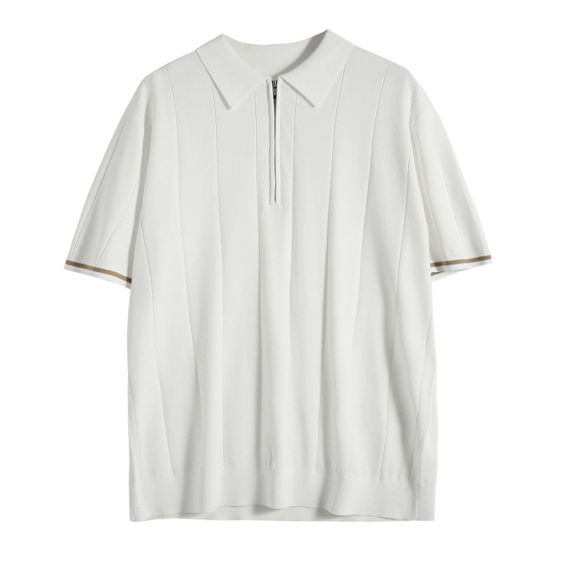 Heren Polo Shirt in donkerblauw, met klassieke kraag en ritssluiting, stijlvol ontwerp voor verschillende gelegenheden