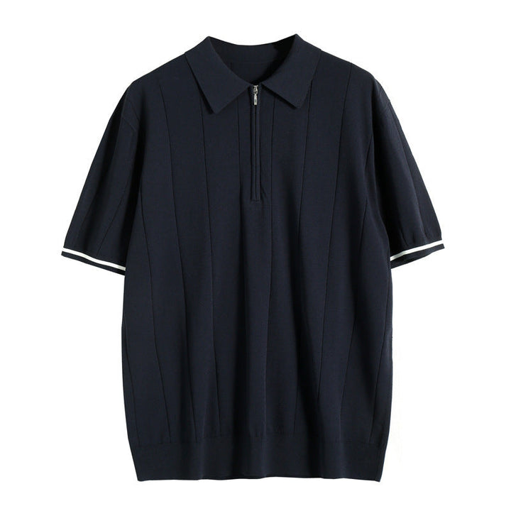 Heren Polo Shirt in donkerblauw, met klassieke kraag en ritssluiting, stijlvol ontwerp voor verschillende gelegenheden
