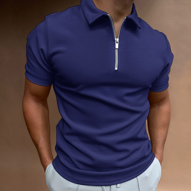 Stijlvol heren poloshirt met ritssluiting, getailleerde pasvorm, veelzijdig voor casual en semi-formele gelegenheden.