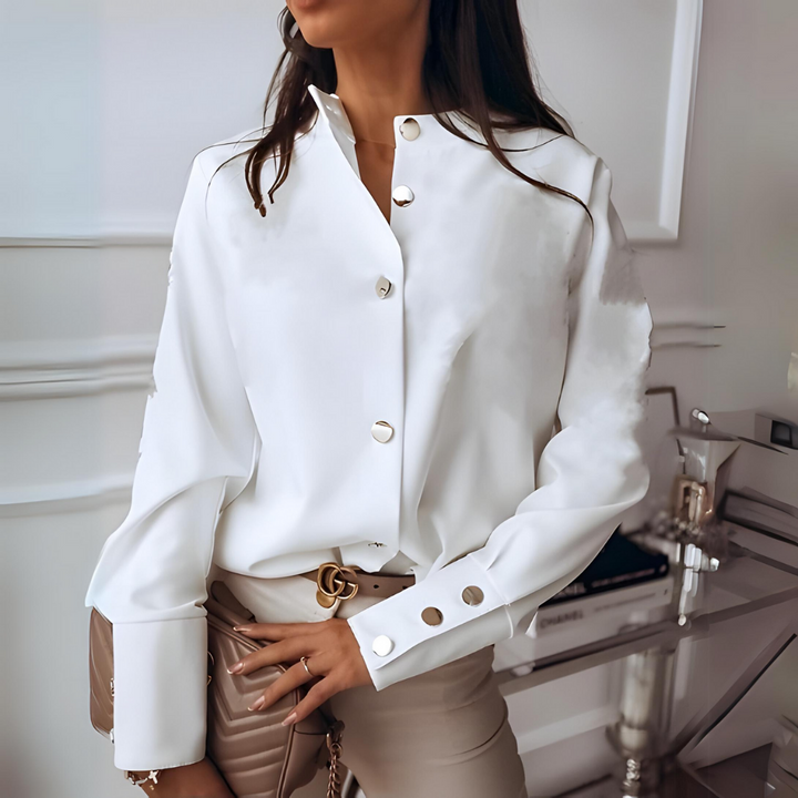 Elegante damesblouse met lange mouwen en knoopsluiting, veelzijdig voor zakelijk en casual, gemaakt van hoogwaardige materialen.