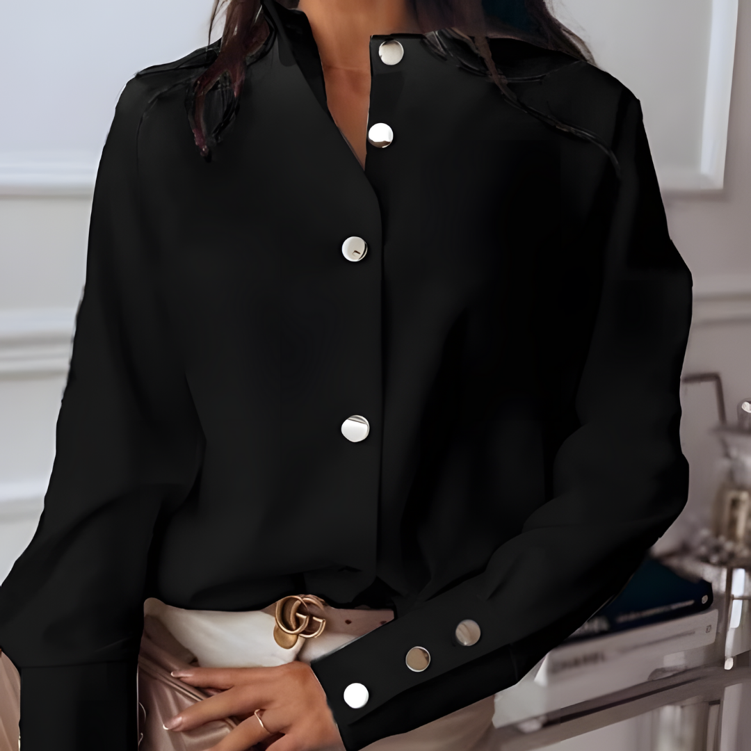 Elegante damesblouse met lange mouwen en knoopsluiting, veelzijdig voor zakelijk en casual, gemaakt van hoogwaardige materialen.