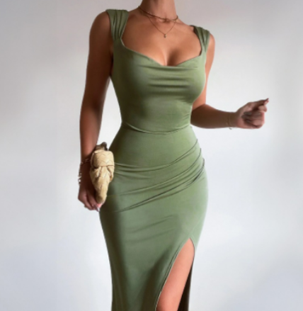 Elegante midijurk voor dames, vloeiende pasvorm, tijdloze elegantie, ideaal voor speciale gelegenheden, flatterend silhouet.