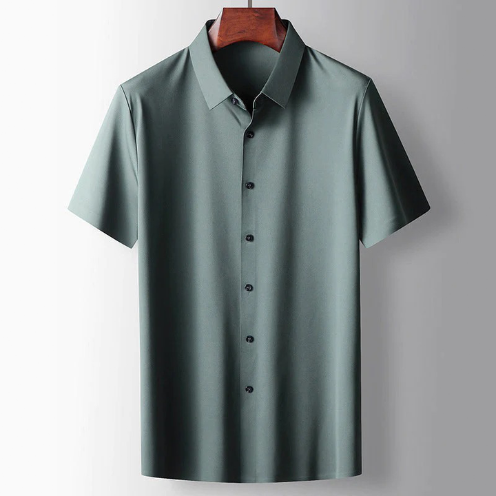 Elegant heren microzijden overhemd met moderne polokraag in verschillende kleuren, luxueus en ademend.