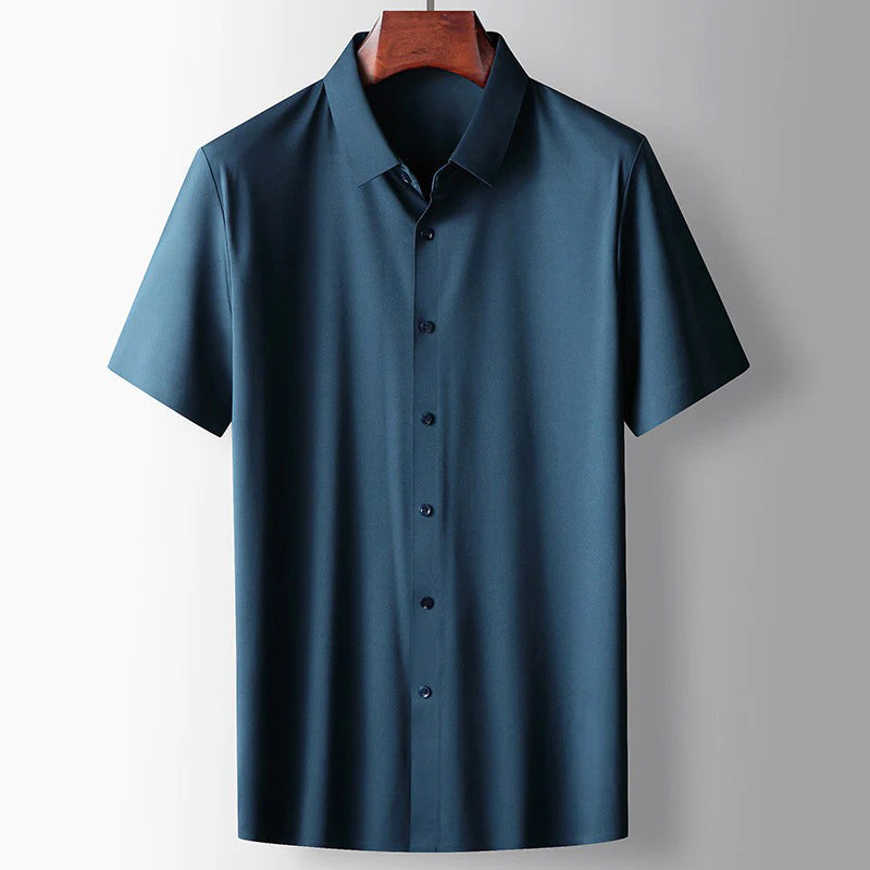 Elegant heren microzijden overhemd met moderne polokraag in verschillende kleuren, luxueus en ademend.