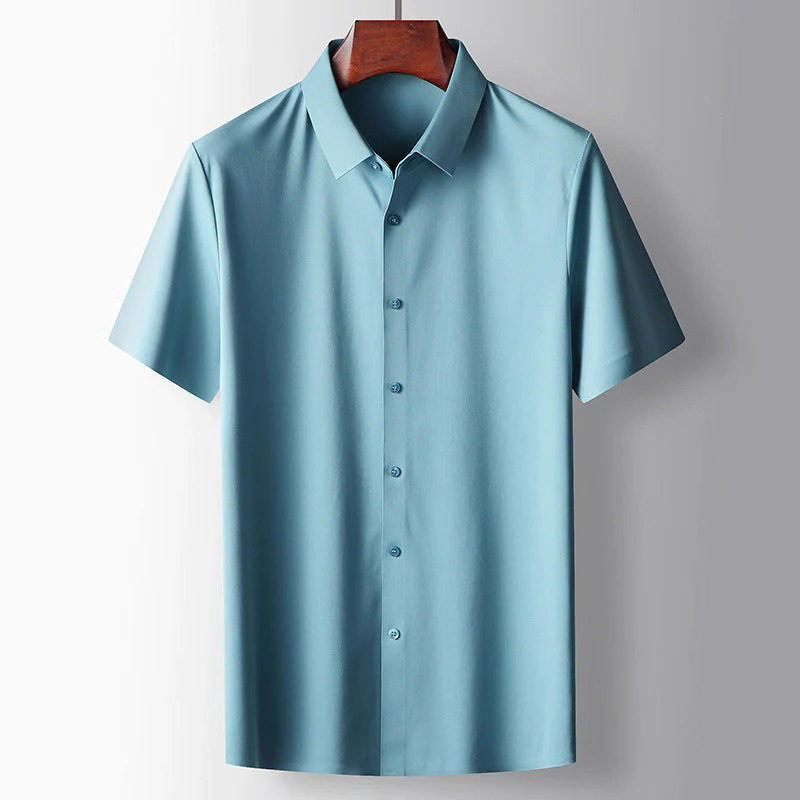 Elegant heren microzijden overhemd met moderne polokraag in verschillende kleuren, luxueus en ademend.
