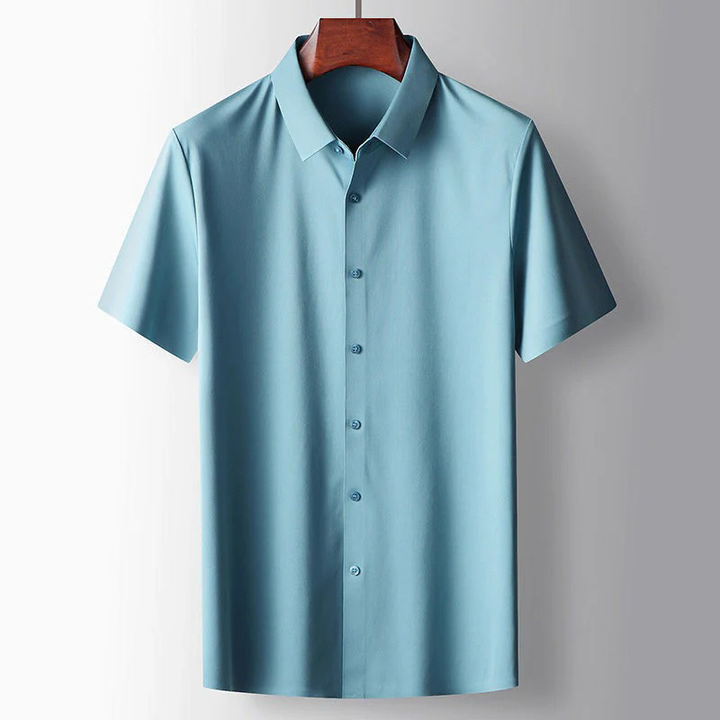 Elegant heren microzijden overhemd met moderne polokraag in verschillende kleuren, luxueus en ademend.