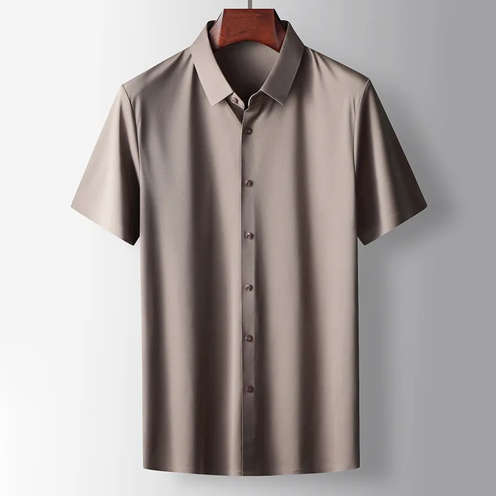 Elegant heren microzijden overhemd met moderne polokraag in verschillende kleuren, luxueus en ademend.