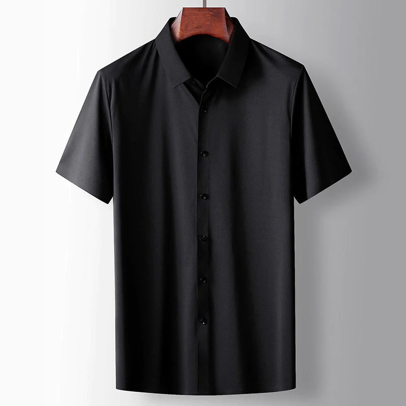 Elegant heren microzijden overhemd met moderne polokraag in verschillende kleuren, luxueus en ademend.