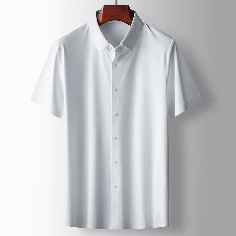 Elegant heren microzijden overhemd met moderne polokraag in verschillende kleuren, luxueus en ademend.