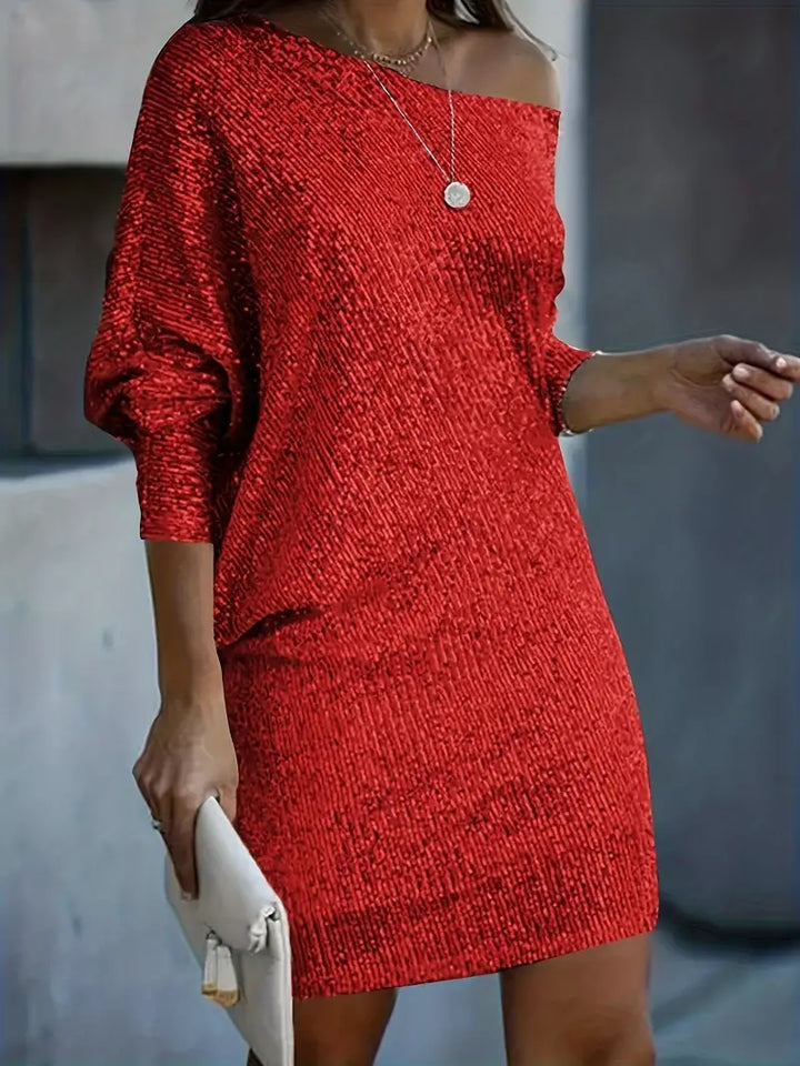 Elegante feestjurk met glanzende pailletten, perfect voor lente evenementen; versierd en figuurvleiend voor dames.