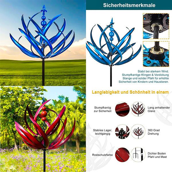Metalen windspinner in detail, met focus op het roterende mechanisme