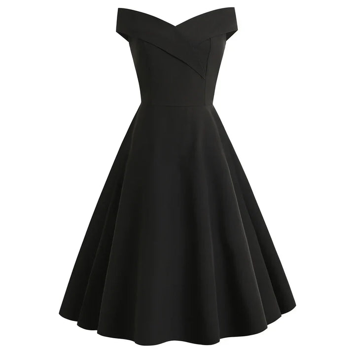 Elegante off-shoulder midi-jurk voor dames met nauwsluitende pasvorm, perfect voor avondevenementen.