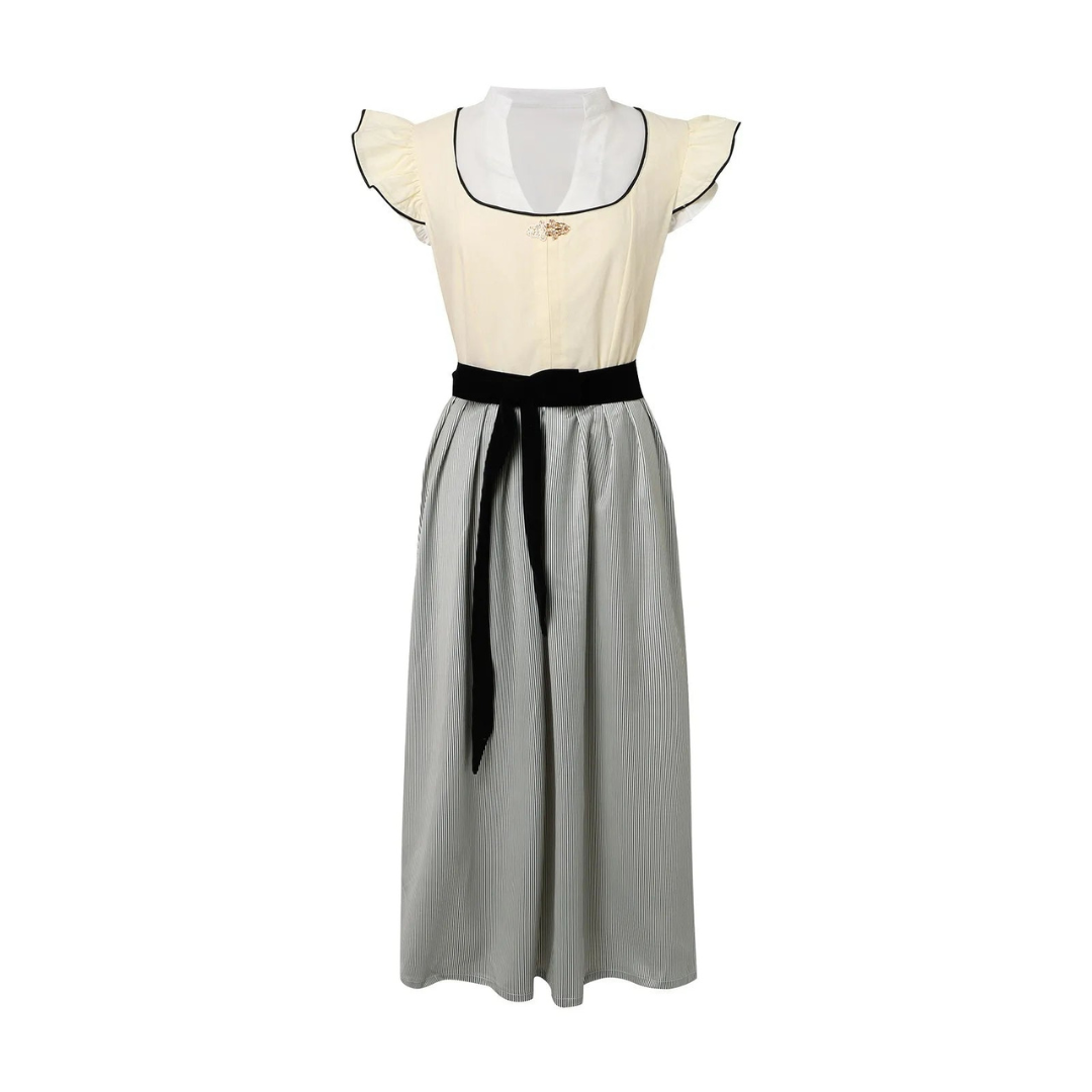 Elegant wit dames midi-jurk met korte mouwen, tijdloos silhouet, flatterend en veelzijdig voor diverse gelegenheden.