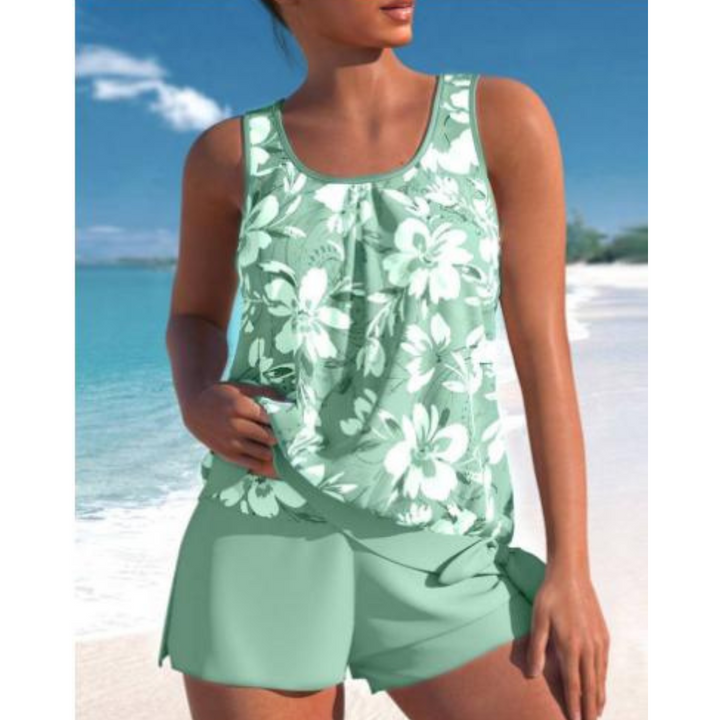 Elegant, tweedelig dames tankini-set in modern design, ideaal voor zomer, strand en zwembad; stijlvol en comfortabel.