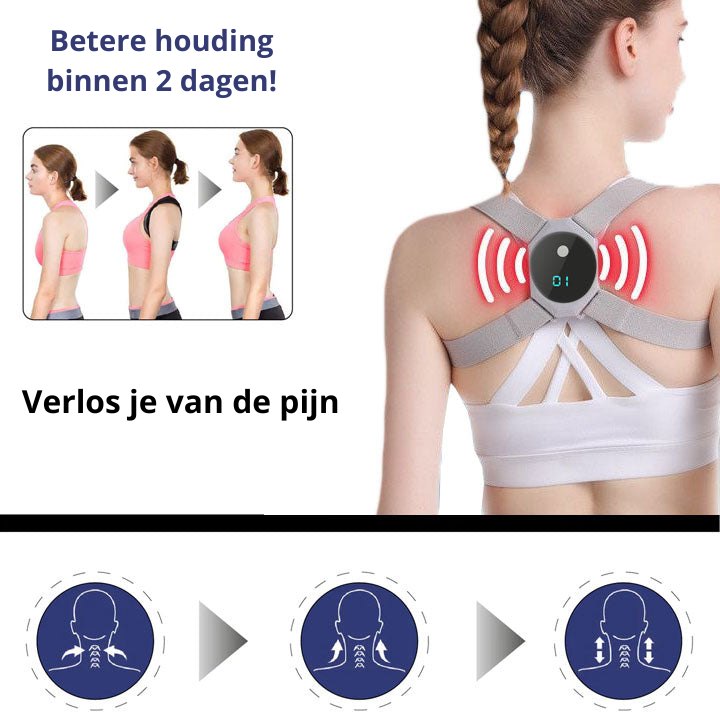 Digitale houdingscorrector met EMS technologie. Effectief tegen chronische rug- en nekpijn, verbetert wellness.