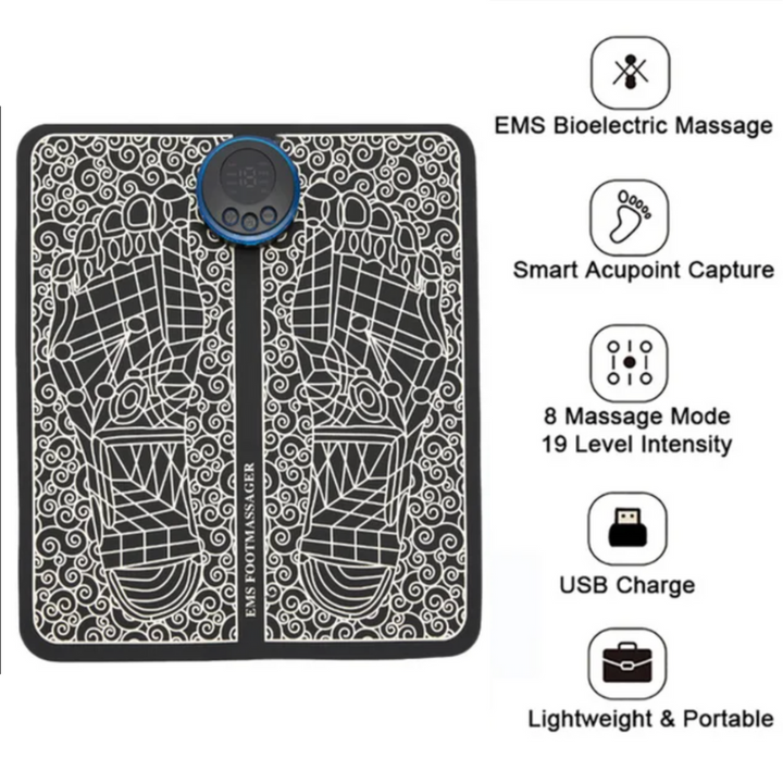 Ontspannend EMS voetmassage pad voor thuis, bevordert wellness, gezondheid en totale spierontspanning van de voeten.
