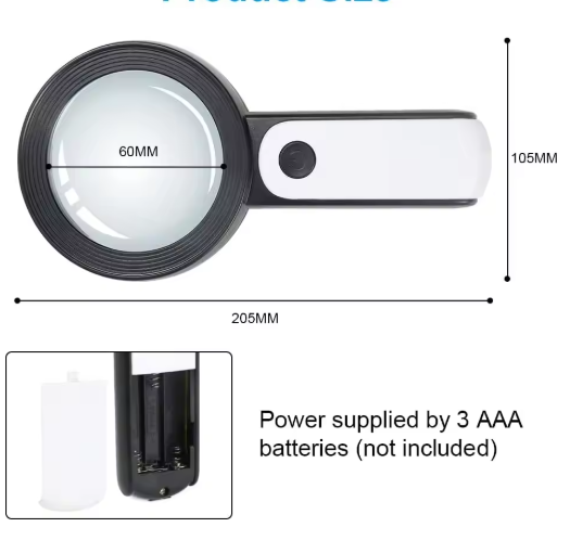 Ergonomisch 30x vergrootglas met LED-verlichting, ideaal voor senioren, compact en gebruiksvriendelijk.