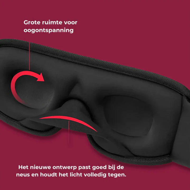 Ergonomisch 3D slaapmasker, past optimaal aan, biedt comfort en duisternis, ideaal voor reizen en thuis.
