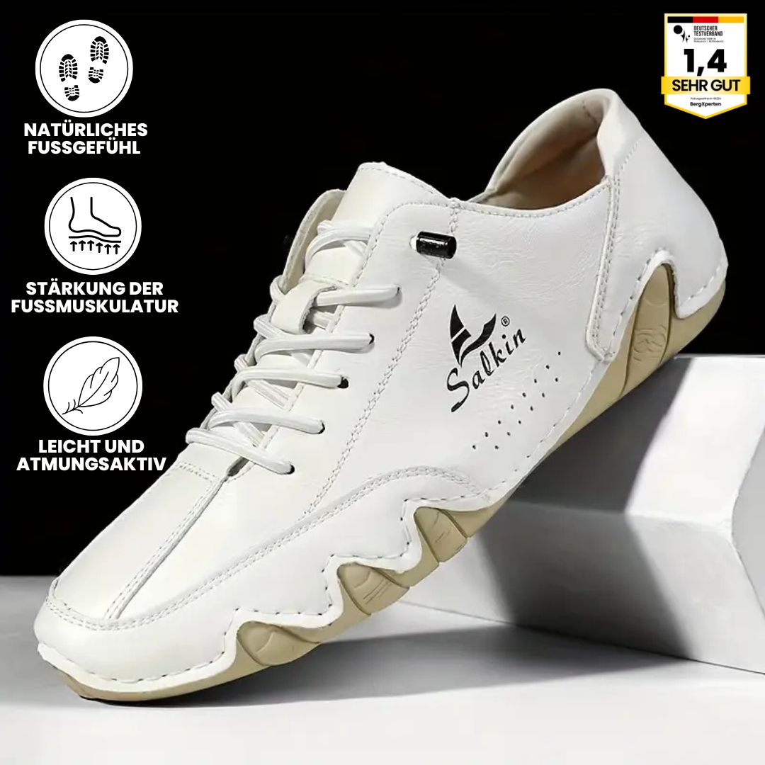 Close-up van de flexibele zool van de FeelFree barefoot schoen, toont comfort en grip