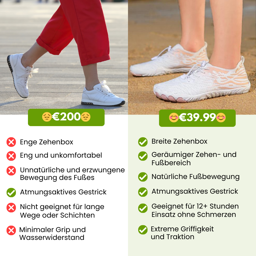 Ergonomische blotevoetenschoenen voor dames, ademend materiaal (Grijs-Oranje), ruime teenbox, ontworpen voor gezonde beweging en comfort