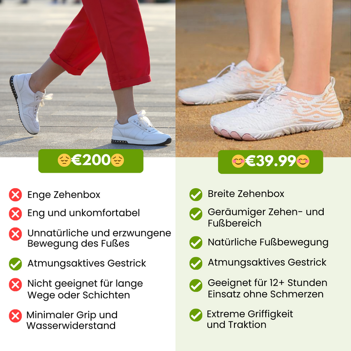 Ergonomische blotevoetenschoenen voor dames, ademend materiaal (Grijs-Oranje), ruime teenbox, ontworpen voor gezonde beweging en comfort