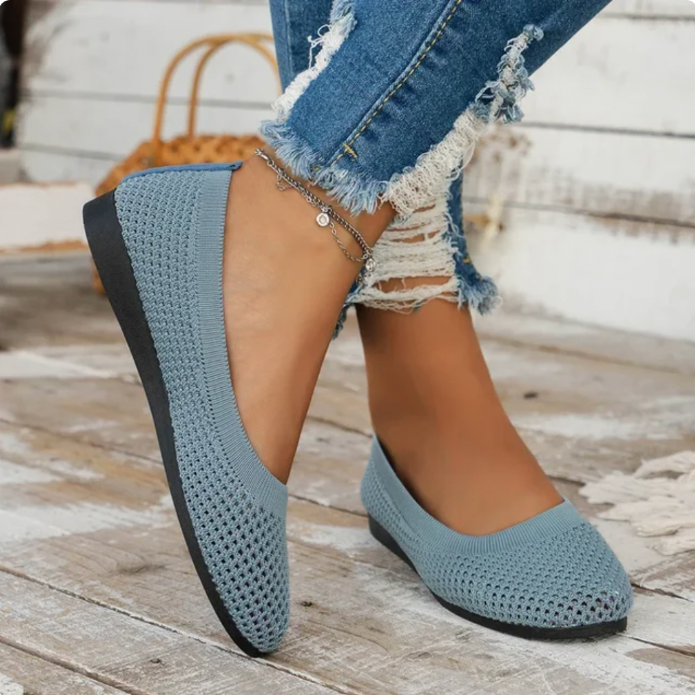 Ergonomische blauwe ballerina's voor dames, ademend, platte hak, ondersteunt de hele dag comfort en stijl.