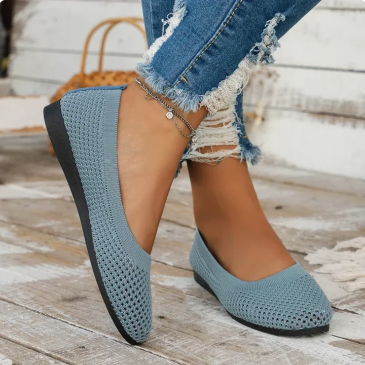 Ergonomische blauwe ballerina's voor dames, ademend, platte hak, ondersteunt de hele dag comfort en stijl.