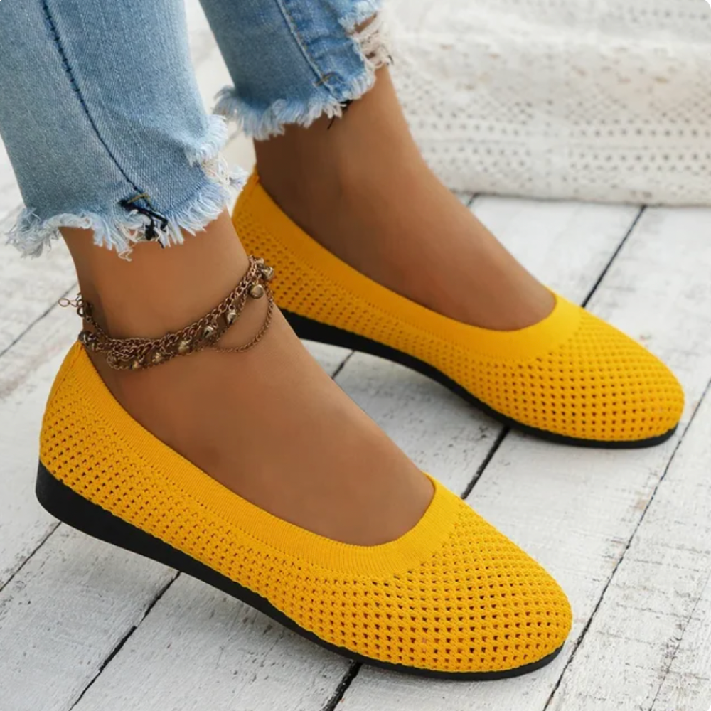 Ergonomische blauwe ballerina's voor dames, ademend, platte hak, ondersteunt de hele dag comfort en stijl.