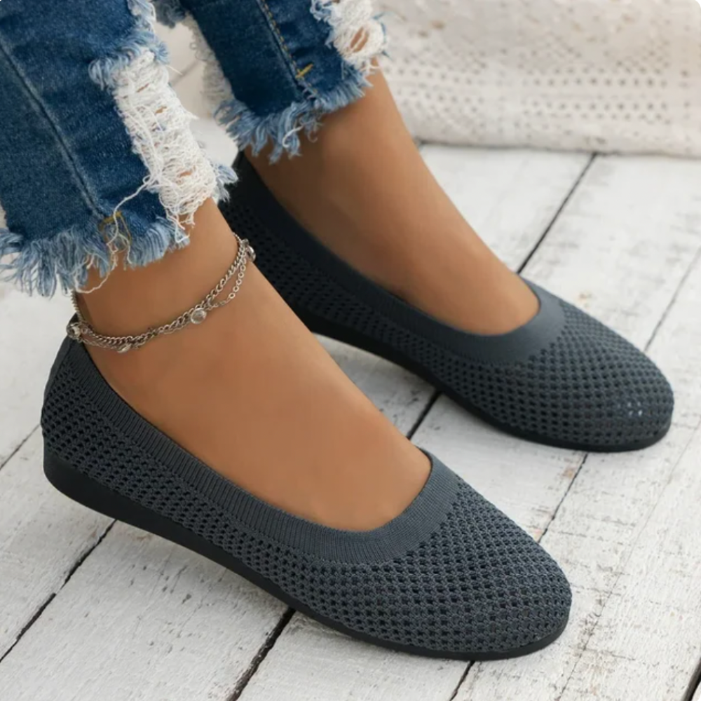 Ergonomische blauwe ballerina's voor dames, ademend, platte hak, ondersteunt de hele dag comfort en stijl.