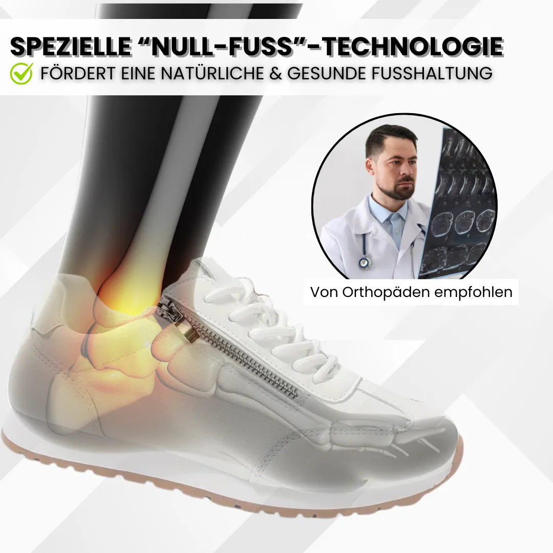 Ergonomische dames schoenen OrthoCareX, grijs zijaanzicht, ademend materiaal, antislipzool.