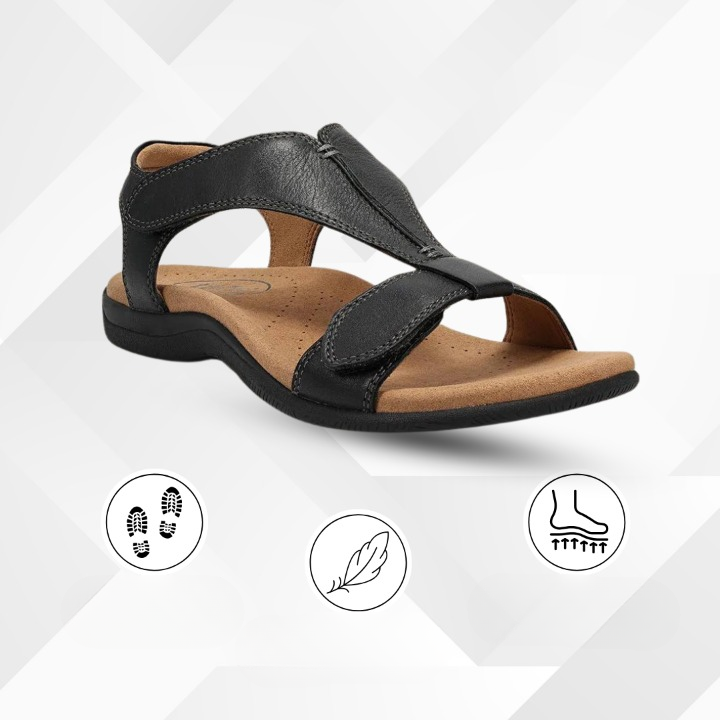 Ergonomische damessandalen in beige met antislipzool en vering, die de voetuitlijning ondersteunen voor maximaal comfort.