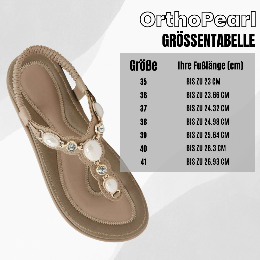Zijaanzicht van de zwarte OrthoPearl sandalen, benadrukt de verhoogde hiel en de ondersteuning van de voetboog.