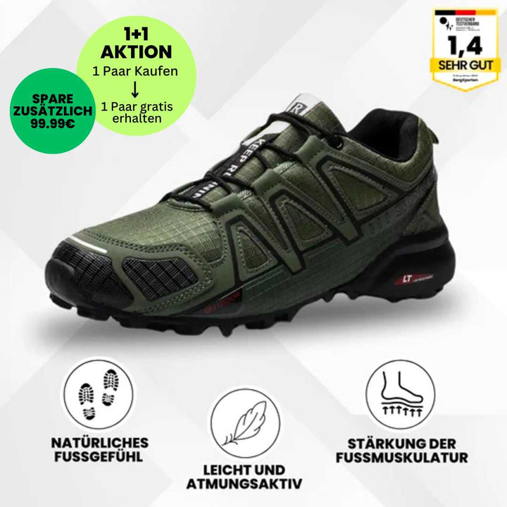 Ergonomische trekking- en wandelschoenen voor dames, bruin met antislipzool en ademend materiaal.