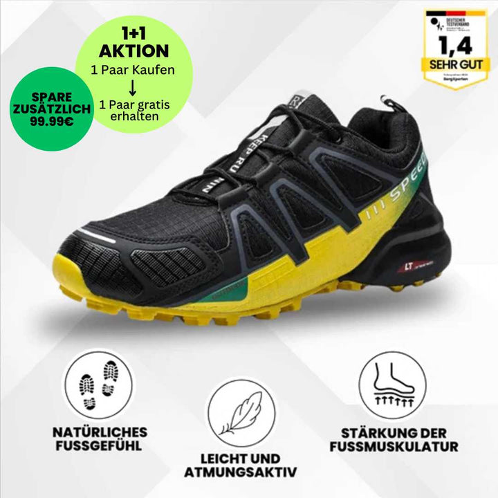 Ergonomische trekking- en wandelschoenen voor dames, bruin met antislipzool en ademend materiaal.