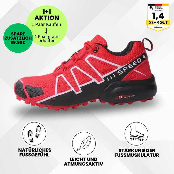 Ergonomische trekking- en wandelschoenen voor dames, bruin met antislipzool en ademend materiaal.