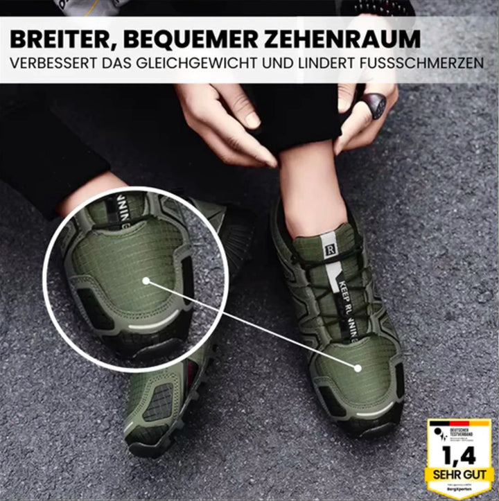 Ergonomische trekking- en wandelschoenen voor dames, bruin met antislipzool en ademend materiaal.