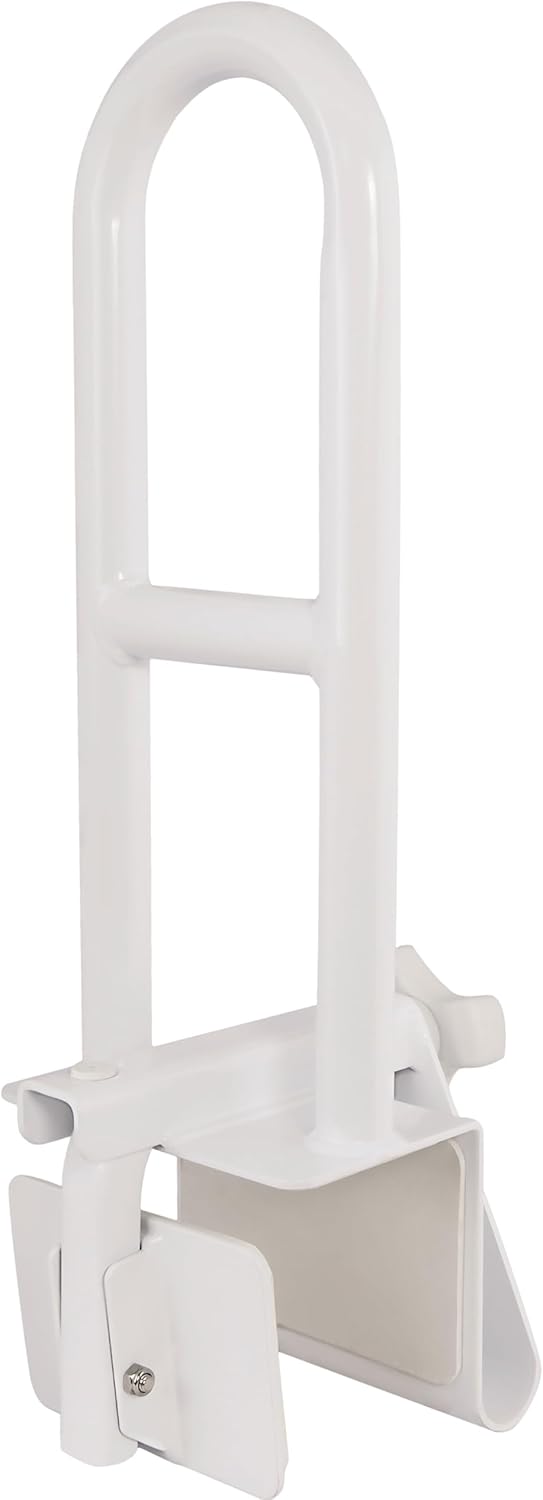 Witte, ergonomische badkuiphandgreep voor senioren die zorgt voor veilige ondersteuning zonder montage.