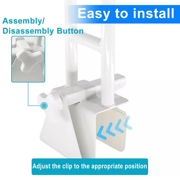 Witte, ergonomische badkuiphandgreep voor senioren die zorgt voor veilige ondersteuning zonder montage.